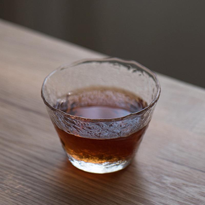 新款直销日式锤纹玻璃品茗杯 大号初雪耐热玻璃茶杯 透明水杯