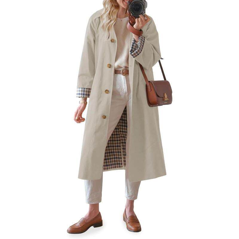 S 96041 British Style Plaid Long Trench Coat 英伦风衣