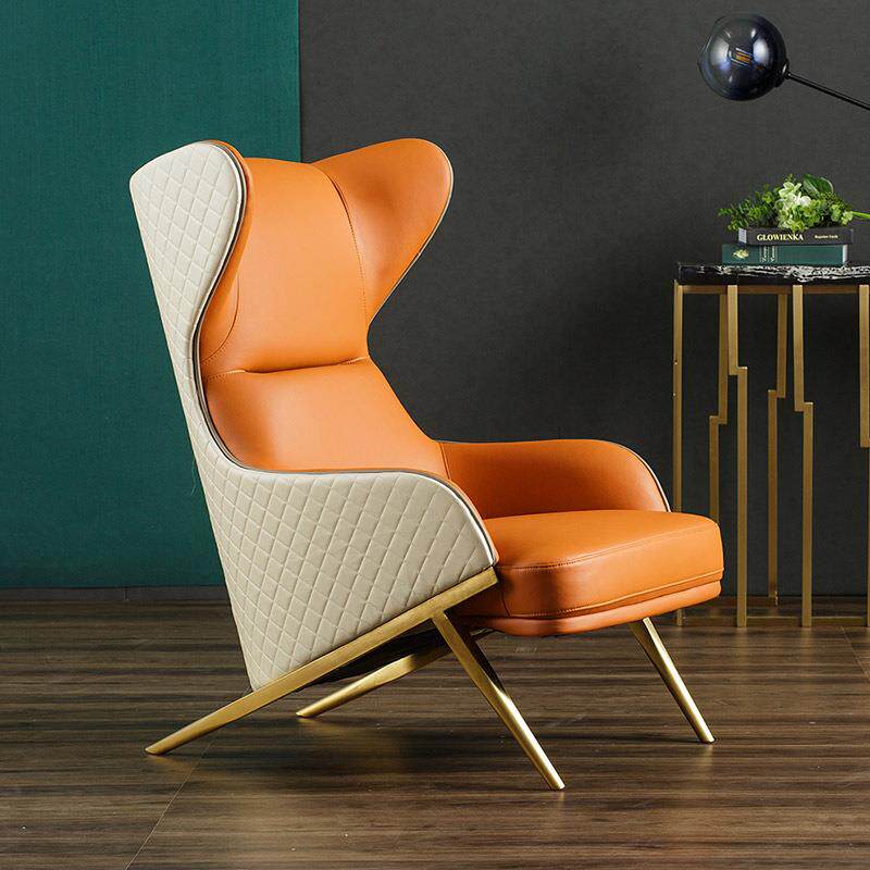 单人沙发椅轻奢不锈钢皮质沙发客厅单椅高背休闲椅现代简约老虎椅