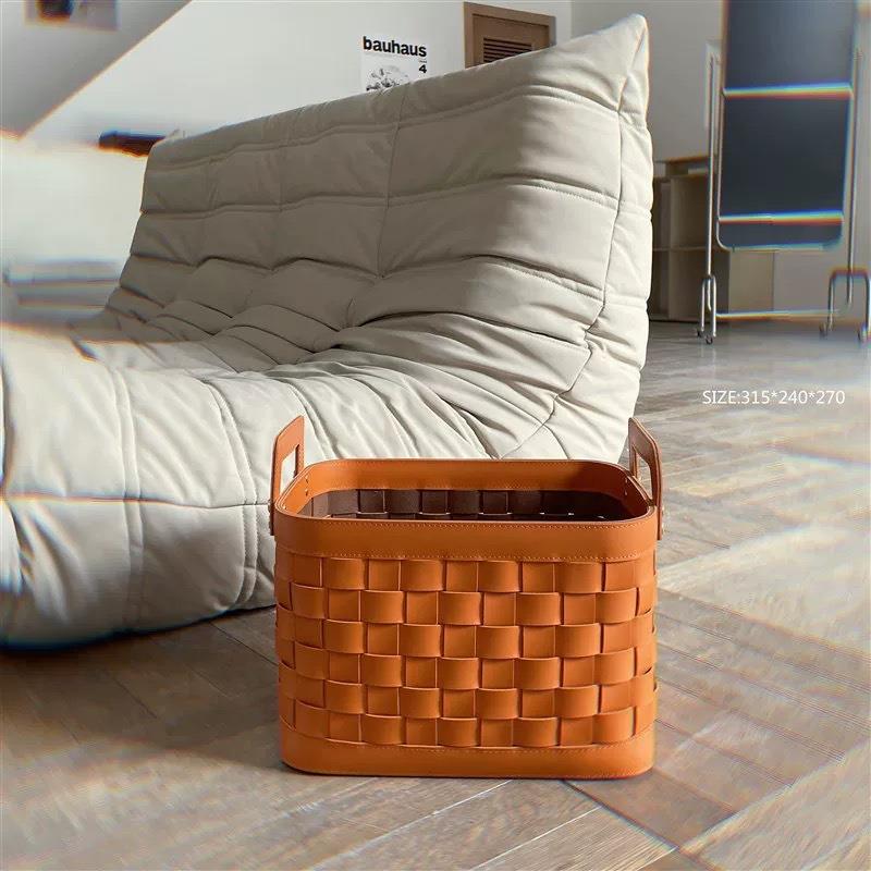 面整理马鞍皮编织收纳篮换桌洗衣ILM纳衣帽间物皮革收轻奢