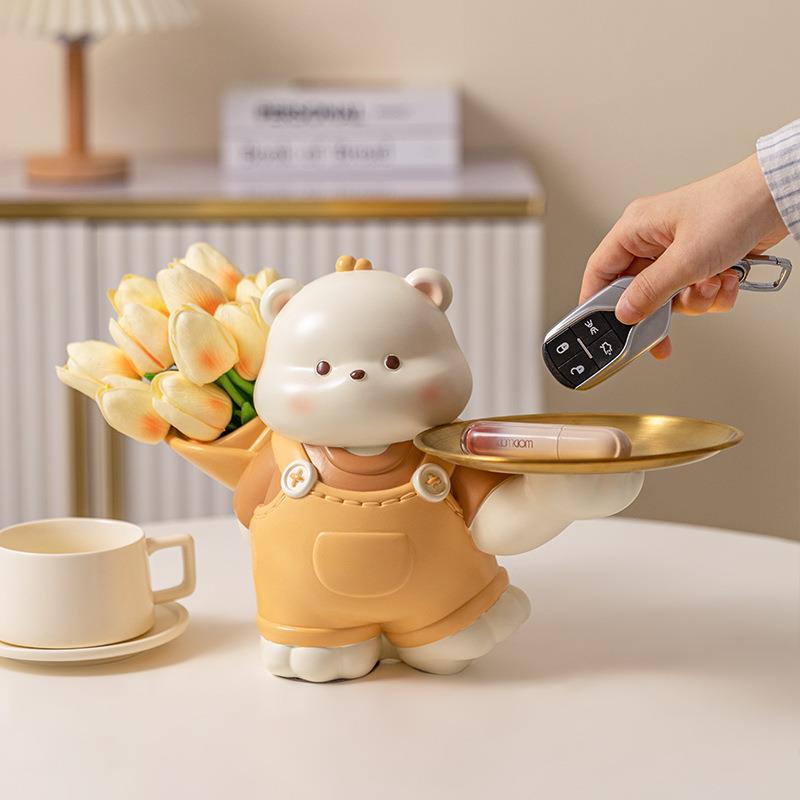 新款轻奢兜兜熊钥匙收纳玄关摆件门口入户场景托盘客厅装饰品