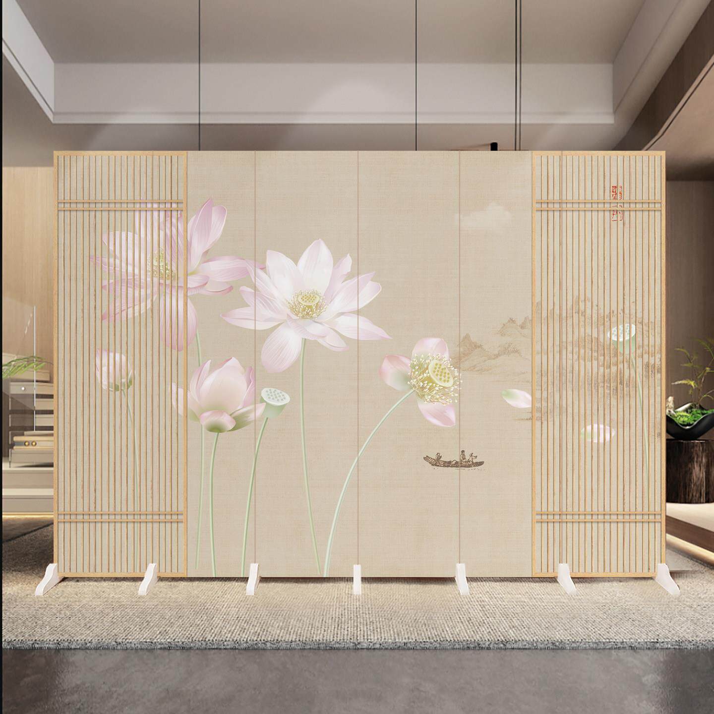 新中式国风双面屏风隔断客厅家用移动遮挡办公室饭厅卧室装饰折屏