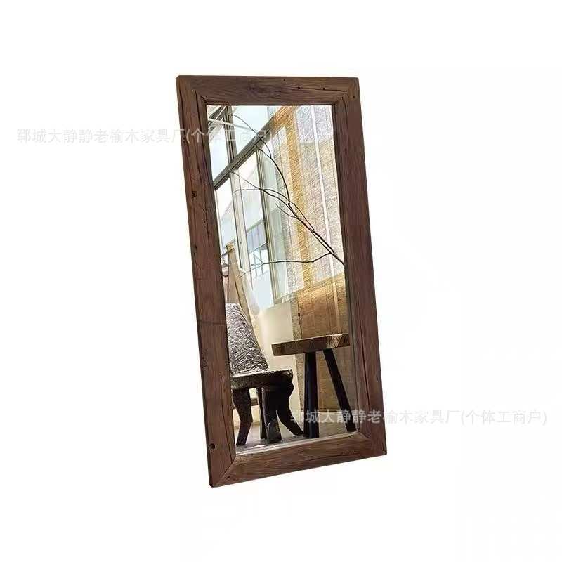 复古老榆木穿衣镜服装店做旧装饰落地式镜子玄关全身镜摄影道具镜
