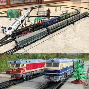 奋发轨道东风内燃蒸汽绿皮儿童电动仿真小火车模型套装男女孩玩具