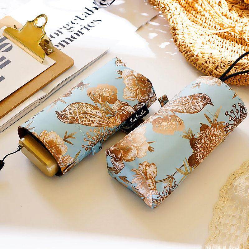 日系复古迷你五折超轻太阳伞黑胶防晒口袋伞防紫外线女小巧遮阳伞