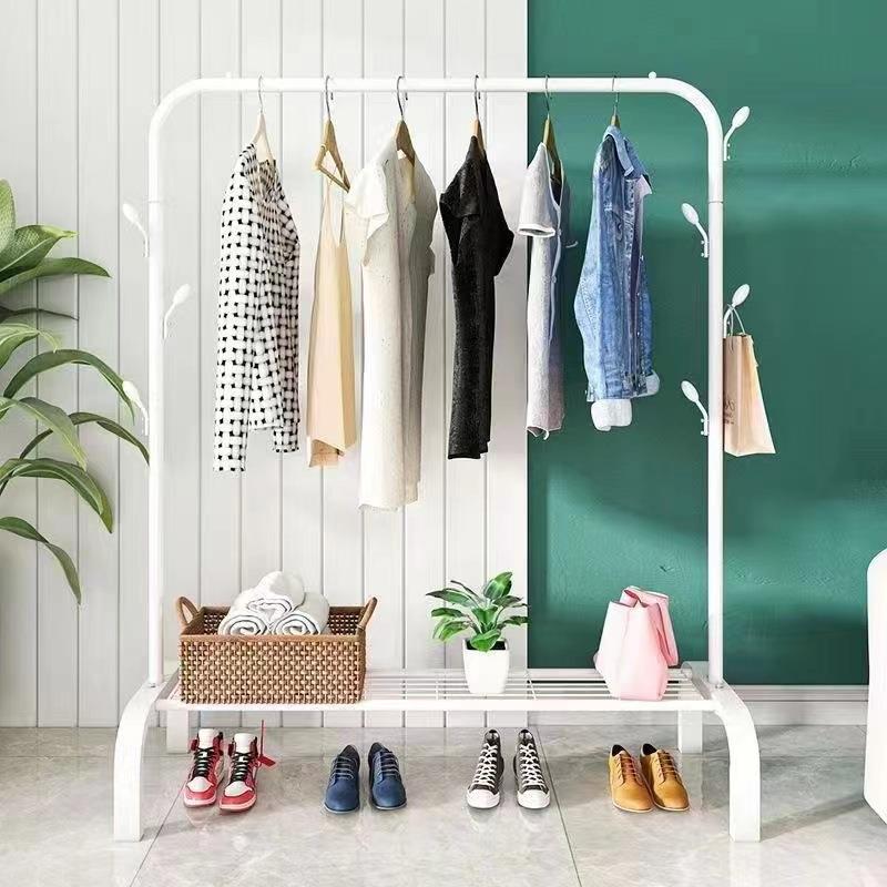 简易晾衣架落地式阳台卧室衣帽架防滑加粗移动加粗带轮晒衣杆