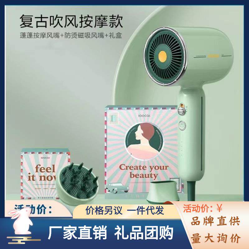 素士复古吹风机负离子护发家用电吹风筒大功率头皮按摩速干小摩筒
