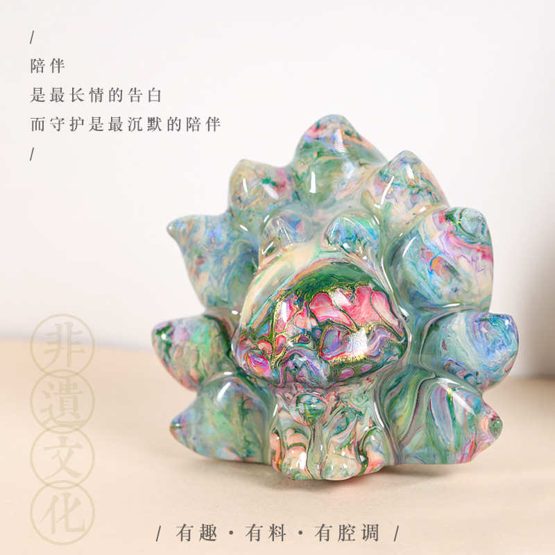 非遗大漆漂漆九尾狐手工桌面家居摆件收藏潮玩可爱灵狐创意礼品女