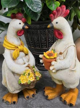 户外田卡情侣通鸭工艺品摆件园创意花园庭院别墅小饰动物树326脂