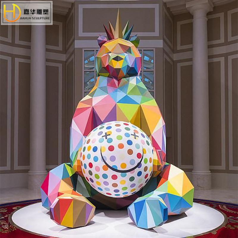 玻璃钢彩绘切面几何熊动物雕塑户外广场景观园林商场摆件制作