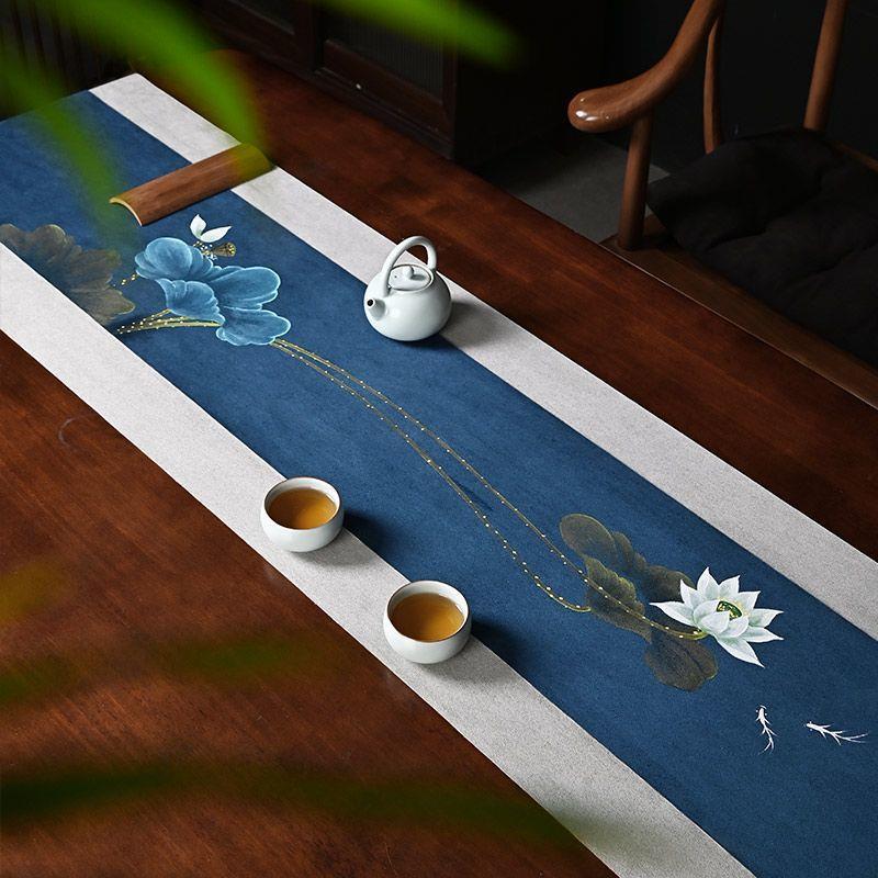 麂皮绒中国风手绘茶席防水防滑干泡高档茶桌垫中式古风茶道桌布垫
