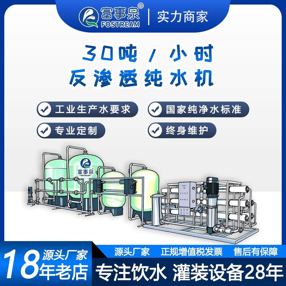 广东富事泉江门厂家制造30吨每小时软化反渗透纯净水处理设备高效