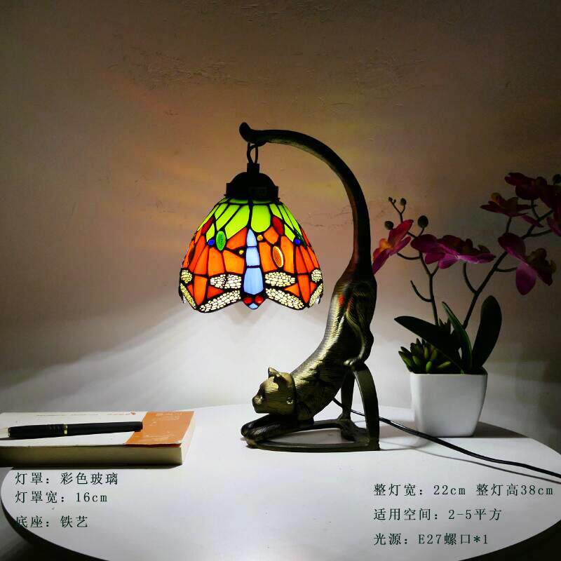 新款欧式田园复古创意手工玻大璃书房客厅卧餐术厅艺动室物台灯节