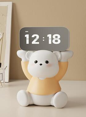 奶油风熊时钟摆客件闹钟卧室装饰表品桌面摆放厅钟台式创SHZHDB17