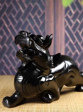 招财貔貅天然黑曜石貔貅摆件一对公母开 业礼物皮丘客厅装饰品大