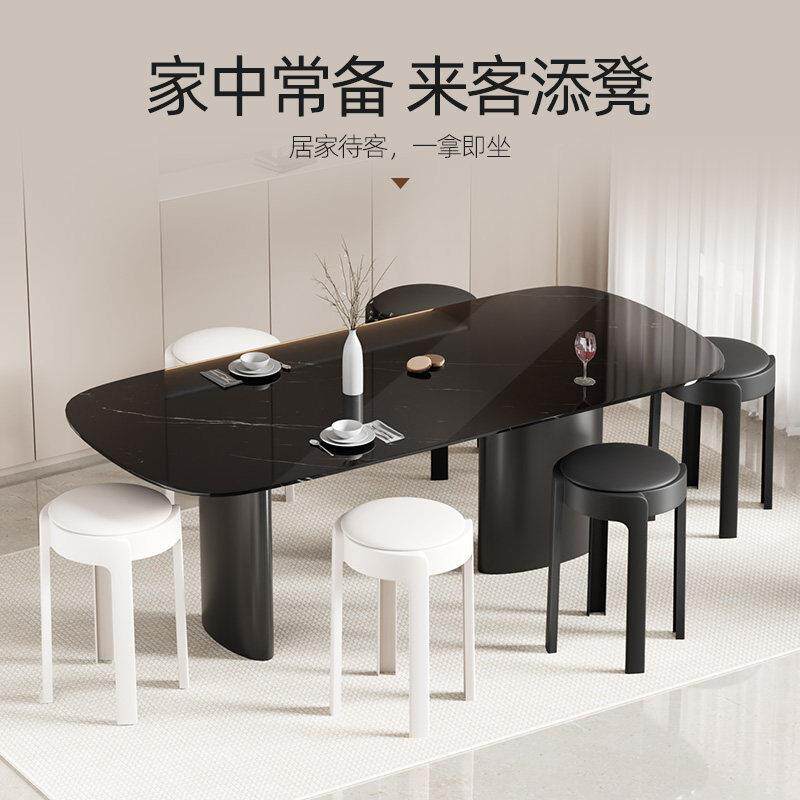 软包塑料凳子家用加厚结实耐用可叠放旋风圆凳高级感餐桌备用椅子