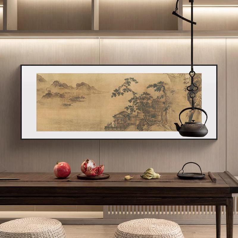 新中式客厅沙发背景墙挂画办公室书房墙面壁画横幅禅意山水装饰画
