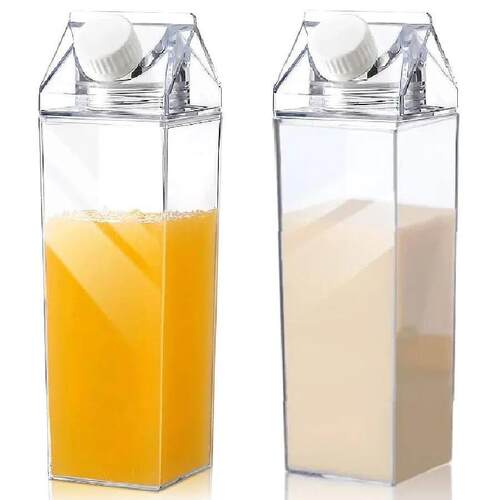 2pcs Milk Carton Water Bottle Transparent Plastic Square Mil