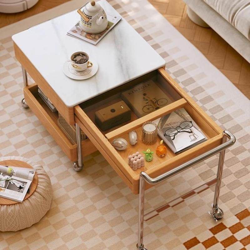 可移动实木架沙车发茶几伸缩客厅约家REK用床头置物小推茶台桌简