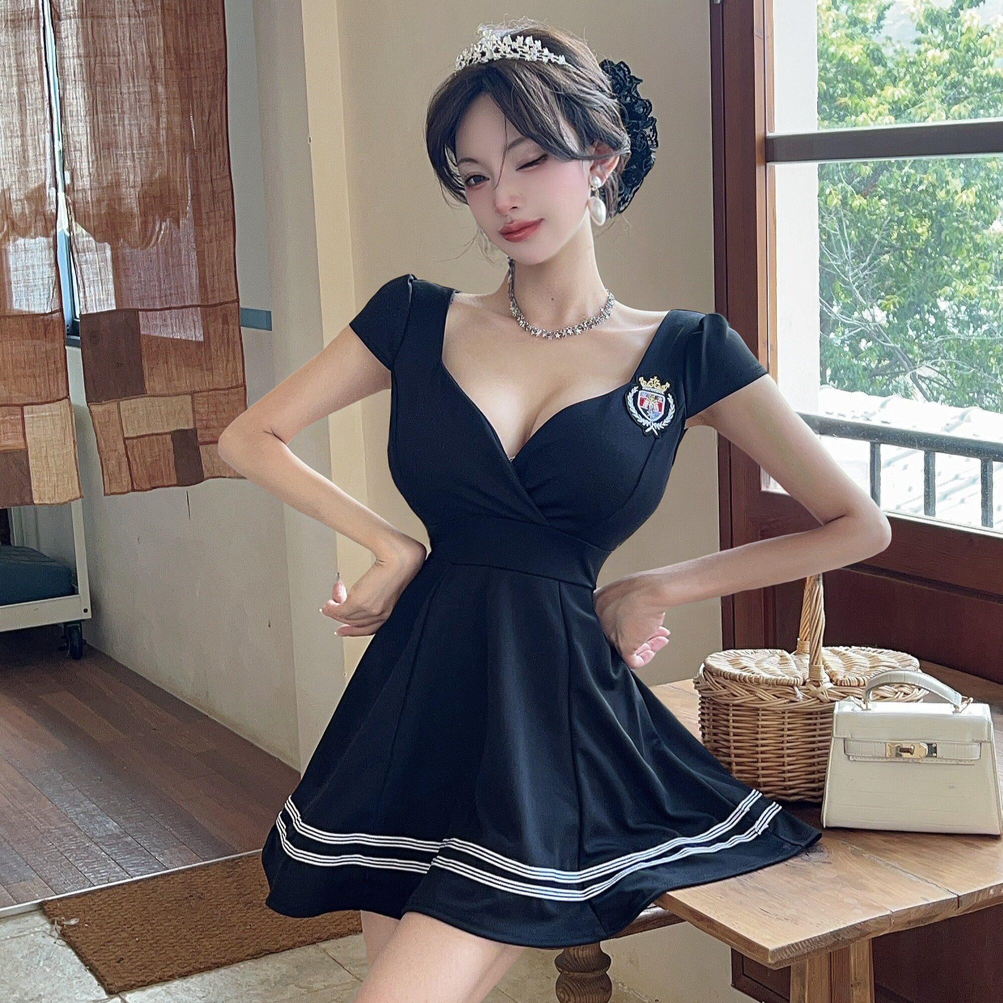 夜场性感女装字短裙学院海军风修身夜总会足浴技师工作服连衣裙
