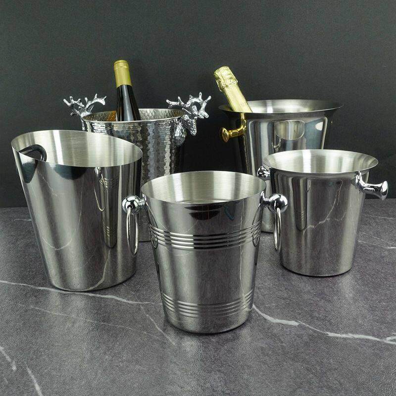 加厚不锈钢冰桶啤酒冰镇桶酒吧KTV冰粒桶红酒桶豪华双耳冰块桶5L