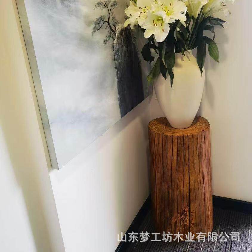 原木墩风化老榆木打金木墩根雕凳子茶台底座实木树墩树桩边几