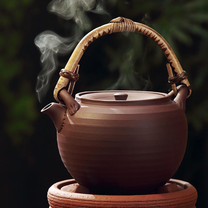 潮州粗陶提梁壶 紫泥煮茶烧水壶功夫茶具煮水壶 紫砂电陶炉煮茶器