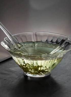 日式抹茶碗带引流嘴高硼硅玻璃碗透明锤目纹冰沙冷泡碗带嘴分茶碗