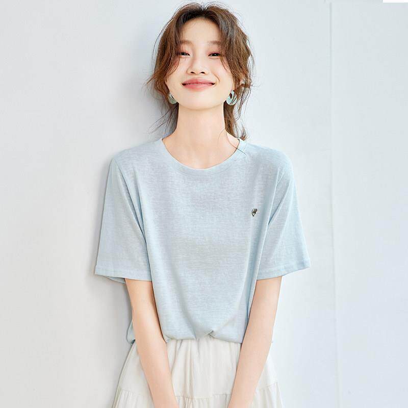 天丝亚麻正肩t恤短袖女2026夏季新款爆款圆领薄款轻奢高级感上衣