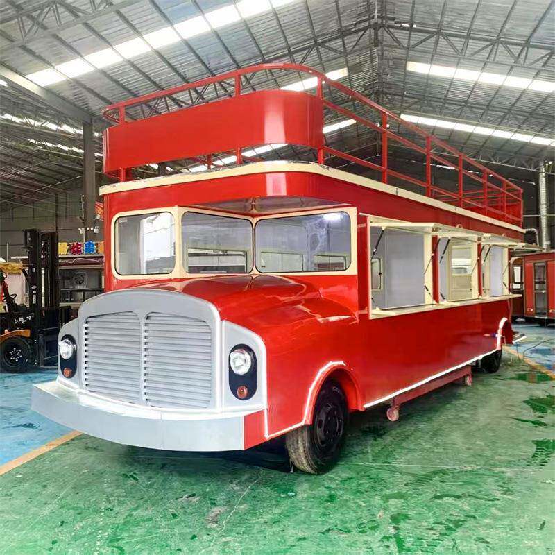 复古双层巴士餐车 移动多功能早餐车 景区商场美食冷饮奶茶售卖车