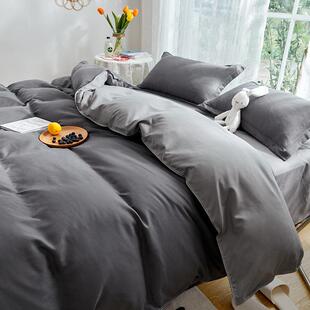 厂家水洗棉纯色四件套床品套件网红款 床单被套宿舍床上三件套