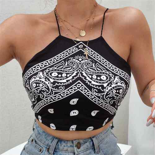 Printed Short Slim Fit Slim Strap for Women印花短款修身吊带