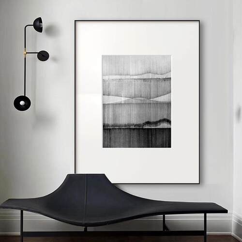 现代黑白线条装饰画单幅客厅画壁画抽象挂画简约样板间卡纸艺术画