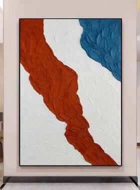 纯手绘油画厚肌理立体抽象画客厅装饰画现代橙色蓝色玄关入户挂画