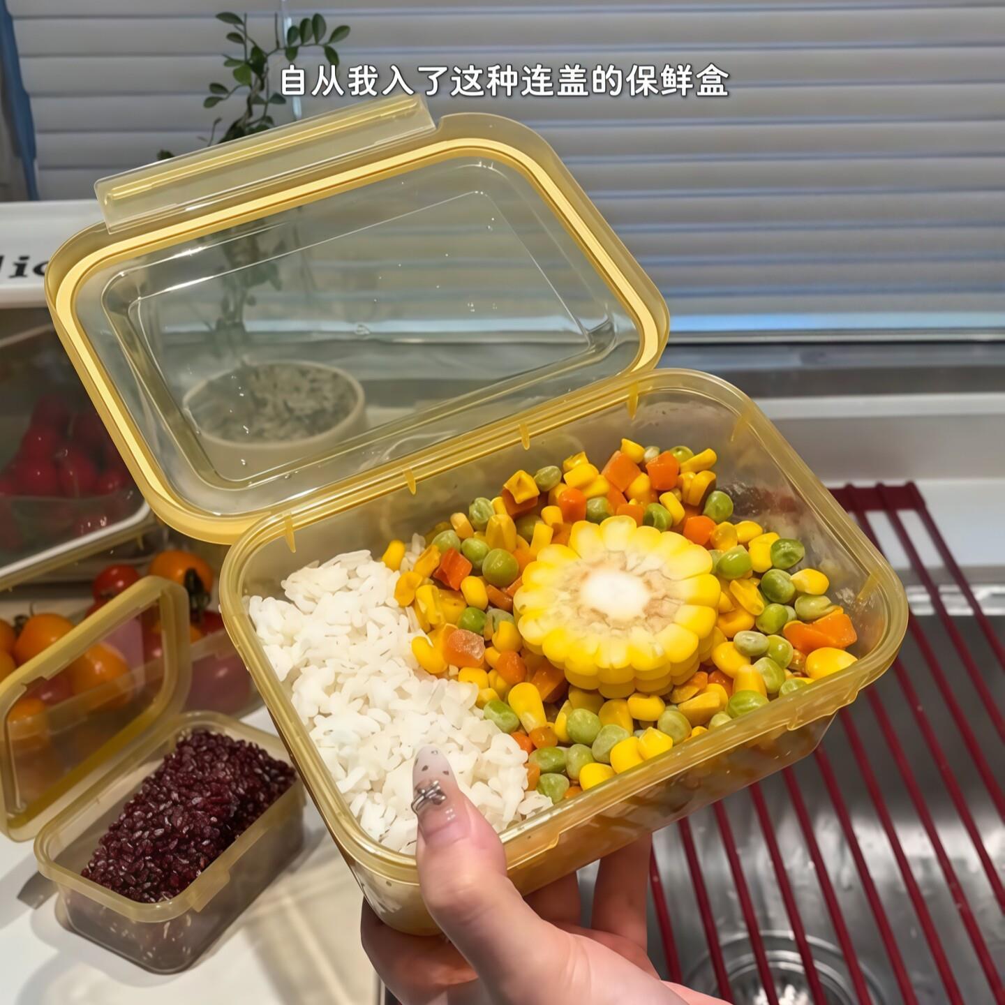 单扣连盖保鲜盒外出可携式密封盒饭盒可重复使用冰箱专用分装收纳图片