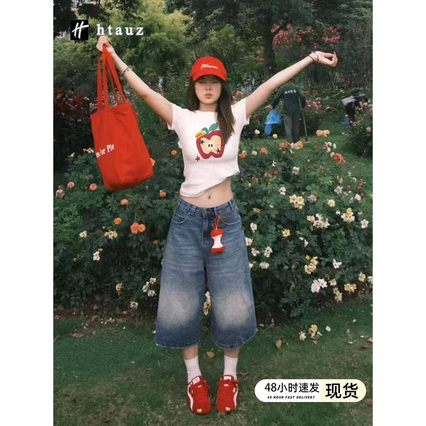 美式复古高腰阔腿牛仔七分裤女2026春夏季新款宽松显瘦百搭休闲裤