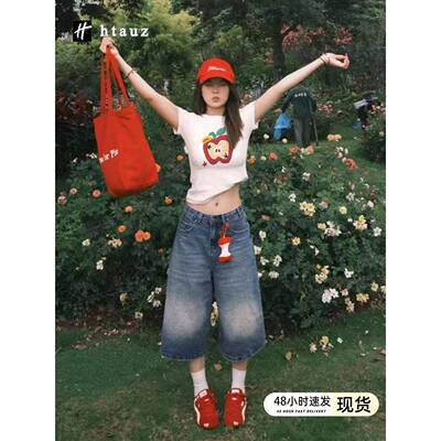美式复古高腰阔腿牛仔七分裤女2026春夏季新款宽松显瘦百搭休闲裤