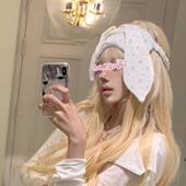 新款 ins风卡通可爱遮光眼罩花边兔耳不透光睡觉睡眠调节遮光松紧