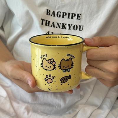 原创款自制可爱猫咪泼墨点点马克杯大容量设计感小众咖啡杯水杯