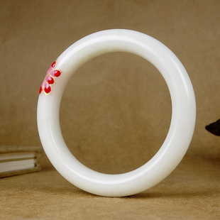 圈口57mm收藏级新疆和田玉羊脂白玉且末料珐琅彩绘女款 手镯66.90g