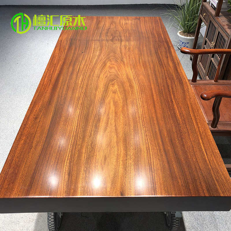新中式原木大板桌奥坎茶几办公桌实木老板总裁桌泡茶桌椅组合现货