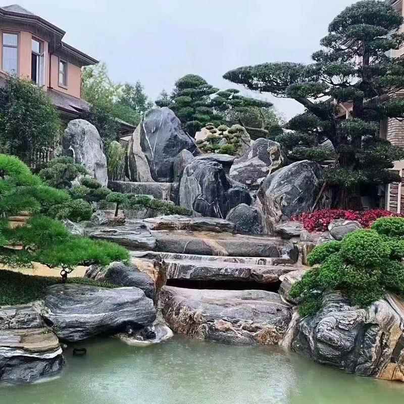 泰山石庭院鱼池假山制作矿山石料园坡林观景河道护KAI点缀造景
