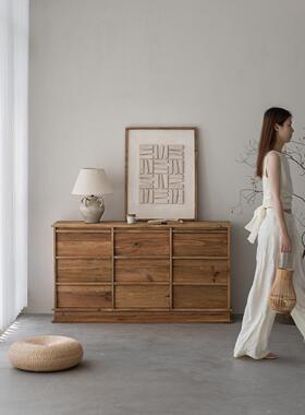 A9L润家家居复古实木斗柜边柜简约老松木柜子储物柜抽屉收纳柜餐
