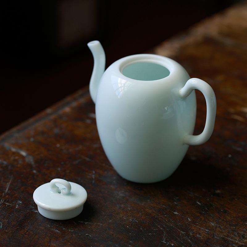 湖田窑影青美人肩茶壶大容量泡茶壶手工中式带过滤复古普洱茶单壶