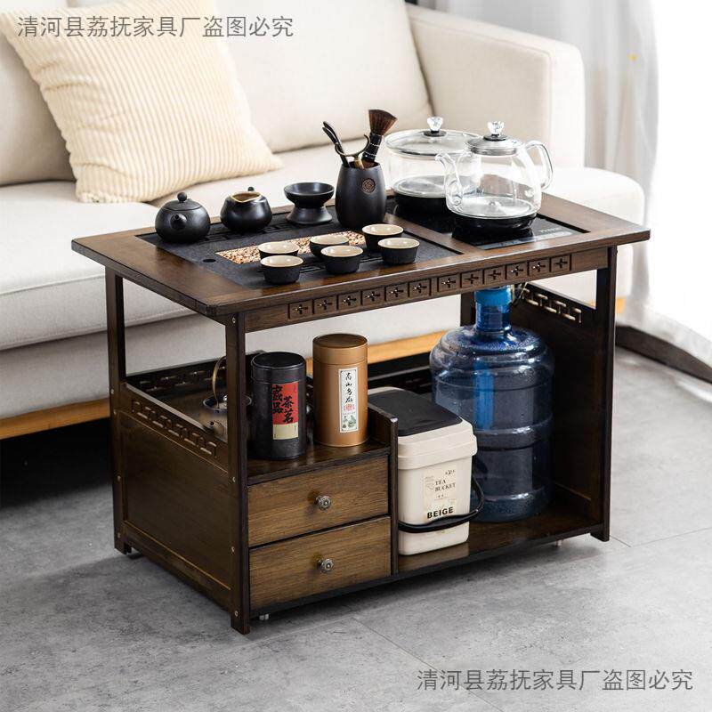 VQY移动家茶桌茶台厅客实木小茶车沙发边几茶几茶台具用茶烧水壶