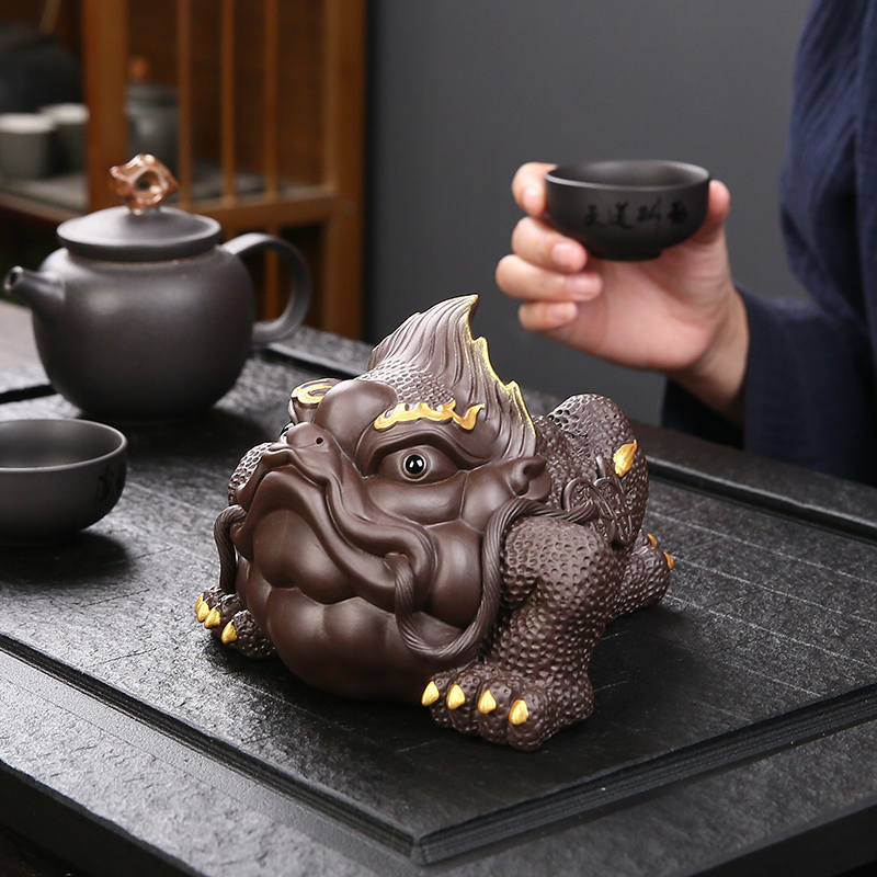 大号招财金蟾紫砂茶宠可养手工茶玩茶桌茶盘装饰精品摆件茶具配件