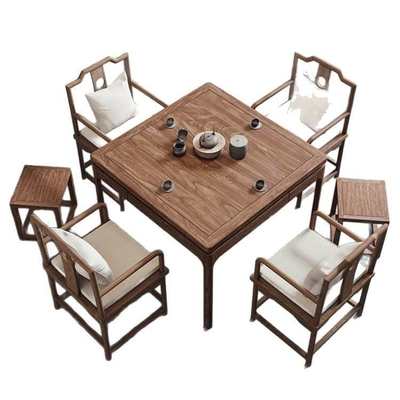 老榆木新中式纯实木餐桌椅小户型四方桌子原木八仙桌打牌掼蛋桌