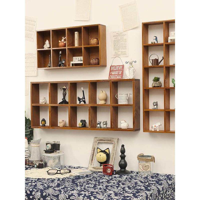 墙上置物架墙壁挂墙收纳盒免打孔实木格子墙面装饰柜挂架桌面复古,收纳整理,整理架/置物架/收纳架,淘宝优惠券,粉丝福利购,淘宝优惠卷