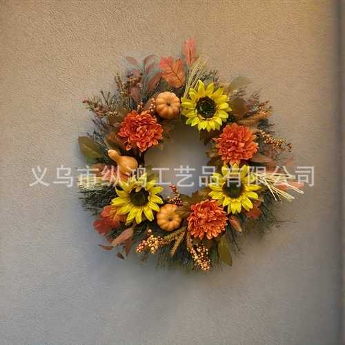2025丰收枫叶新款挂仿真南瓜门花环秋季农舍节向日葵