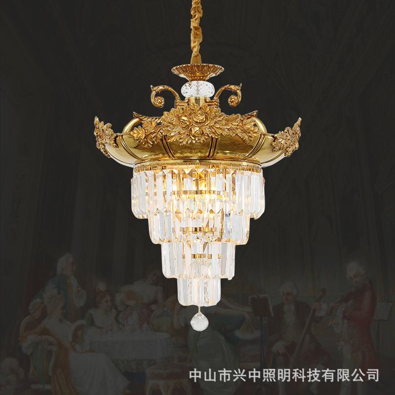 法式全铜别墅复式复古客厅吊灯创意大气卧室楼梯灯欧式奢华门厅灯